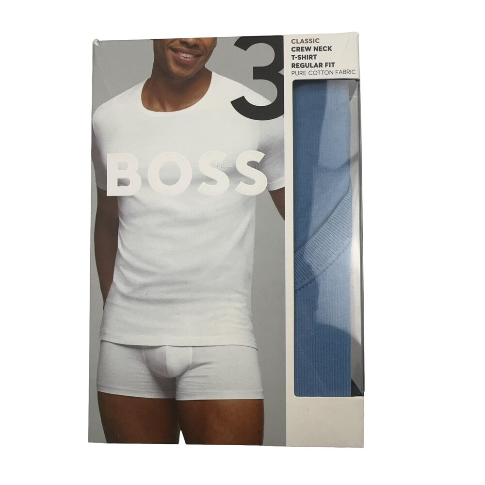 Boss Shirt Mens Small Blue 3 Pack Classic Crew Neck 100% Cotton Undershirt Tee